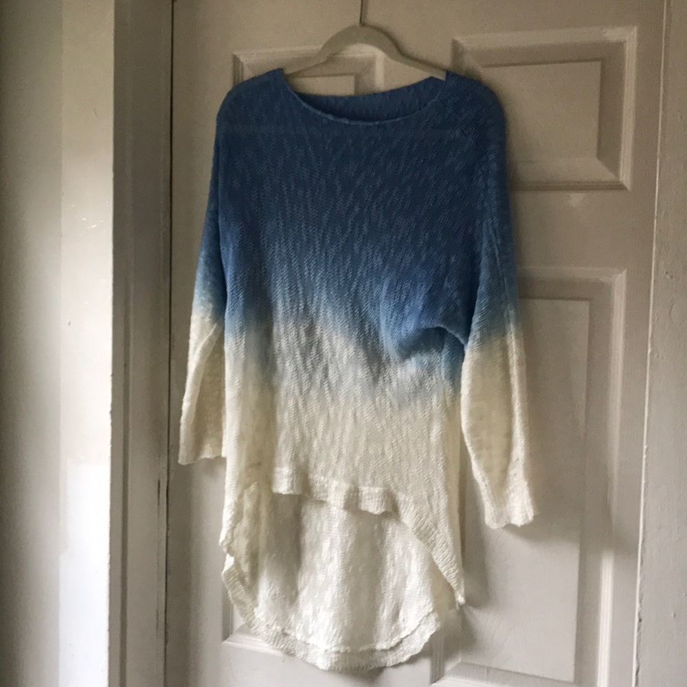 Blue and cream high-low sweater